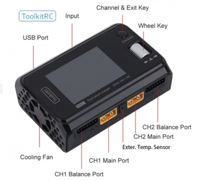 Зарядний пристрій ToolkitRC M6D 500W — 2 канали, LiPo 1-6S, IPS-дисплей